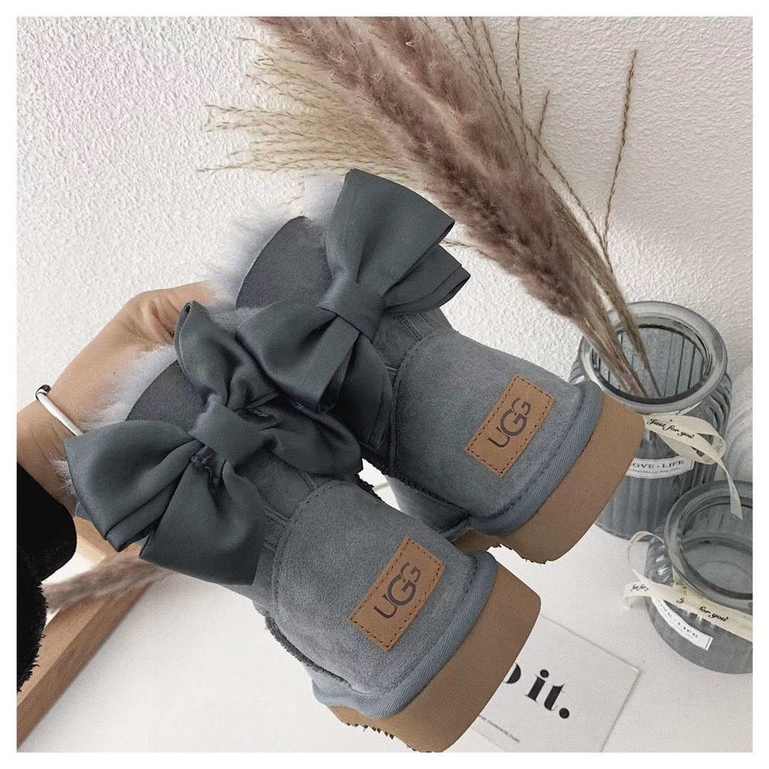 Grey Bow-Detail Ankle Boots | Chic Statement Style – In Stock