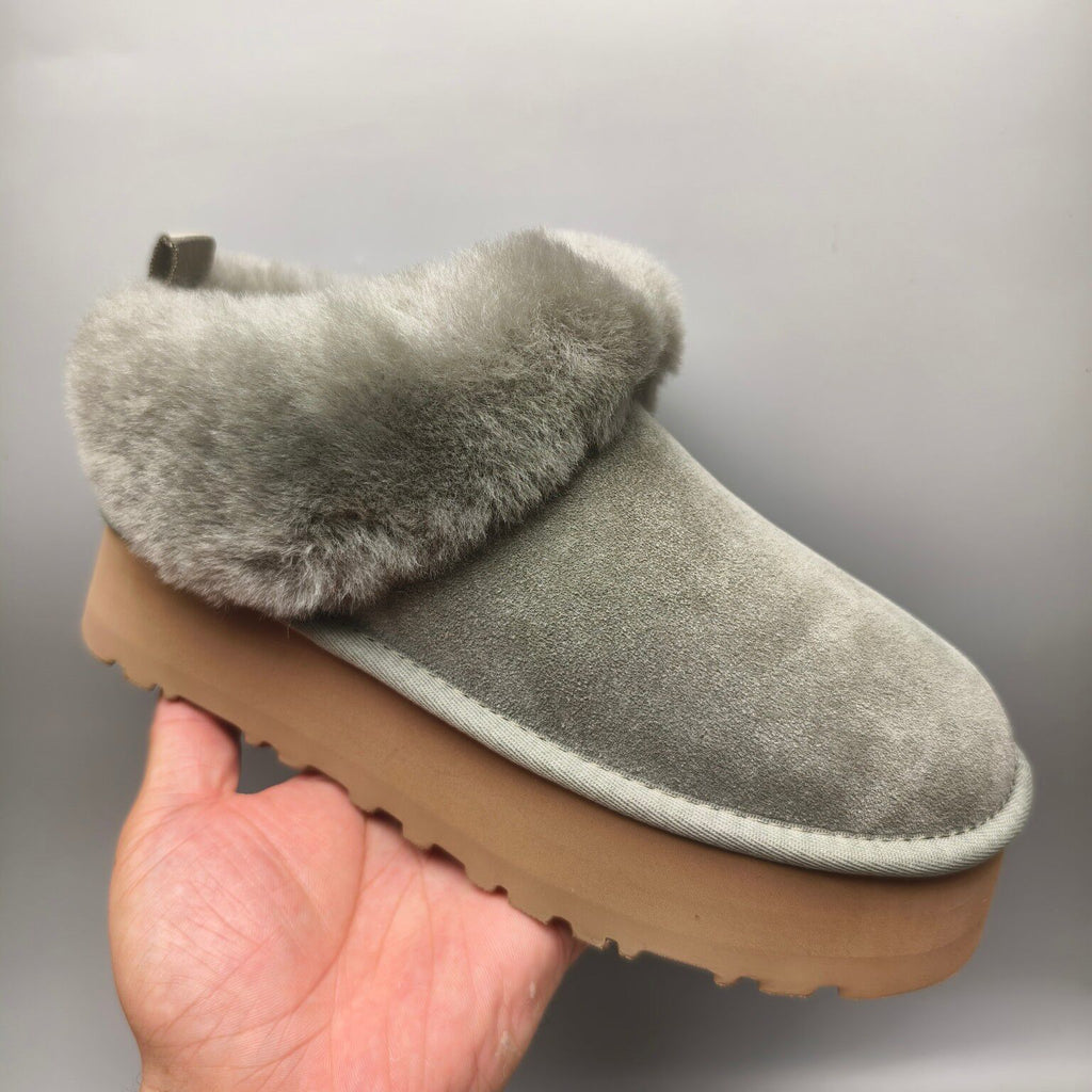 Green Chunky Sole Suede Slip-On Lazy Shoes | In Stock