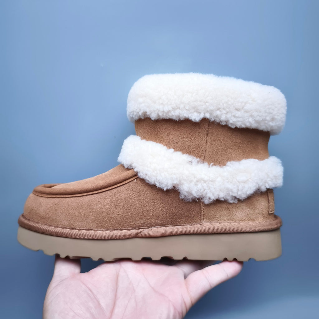 Chestnut Curly-Textured Mid-Top Boots | Oversized Logo – In Stock