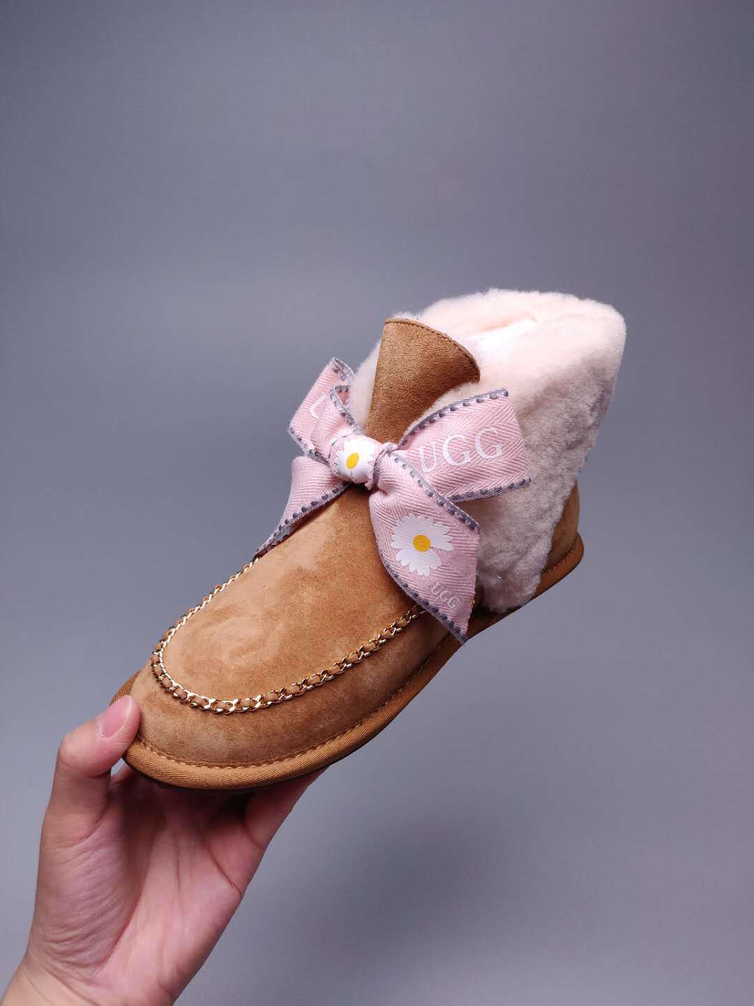 Chestnut Daisy Shoes | Chain & Ribbon Details – In Stock