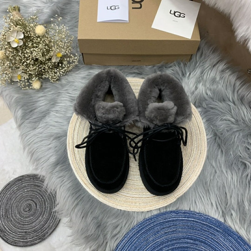 Black Fur-Trim Lace-Up Ankle Boots | Cozy Winter Style – In Stock