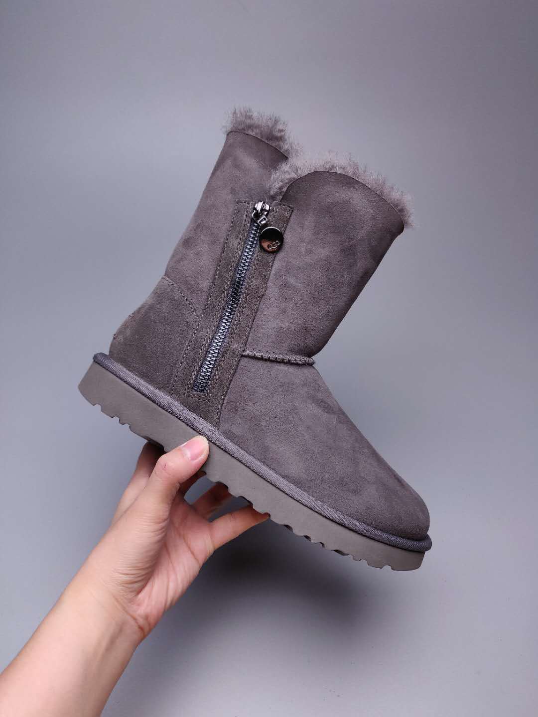 Grey Side Zip Mid-Calf Boots | In Stock