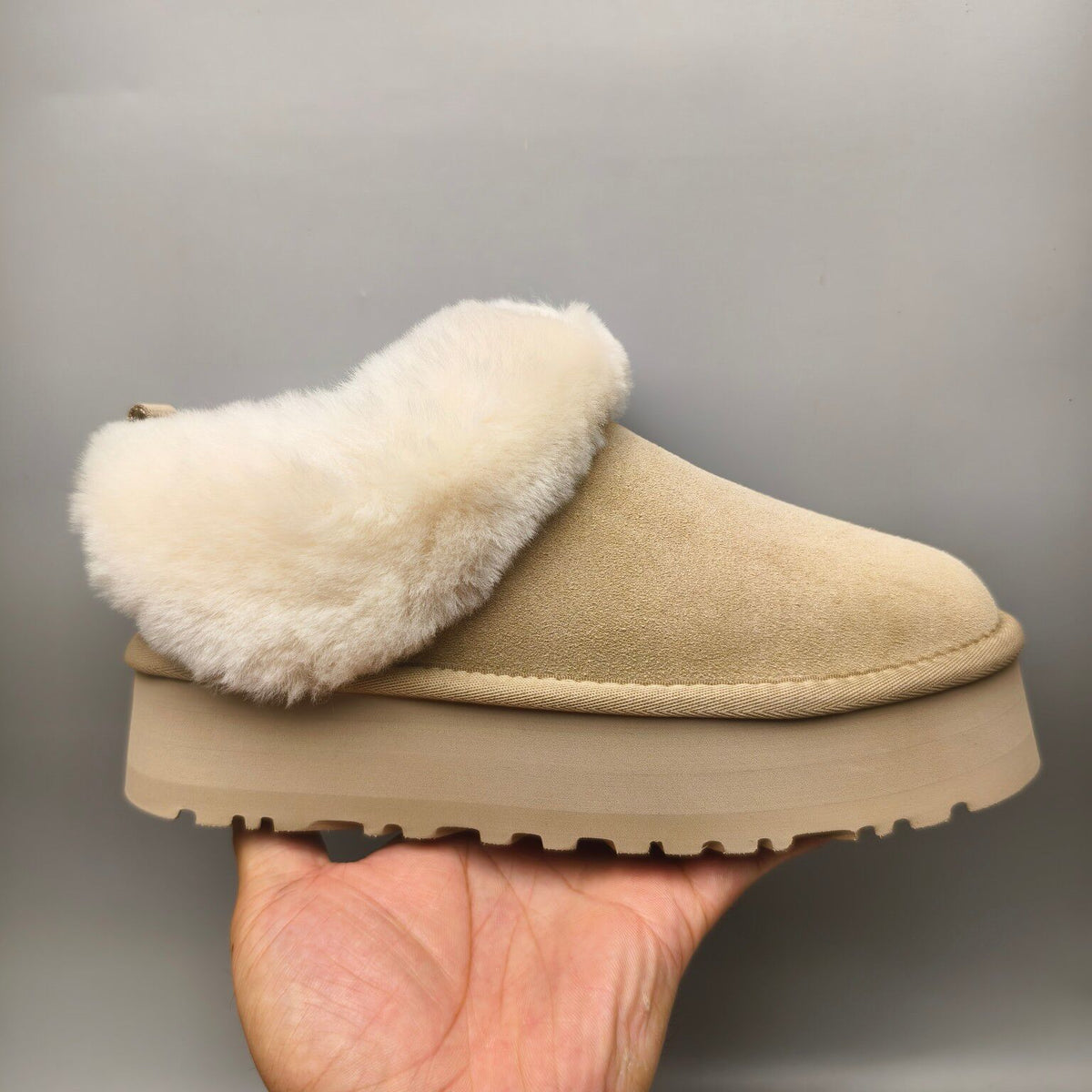 Sand Chunky Sole Suede Slip-On Lazy Shoes | In Stock