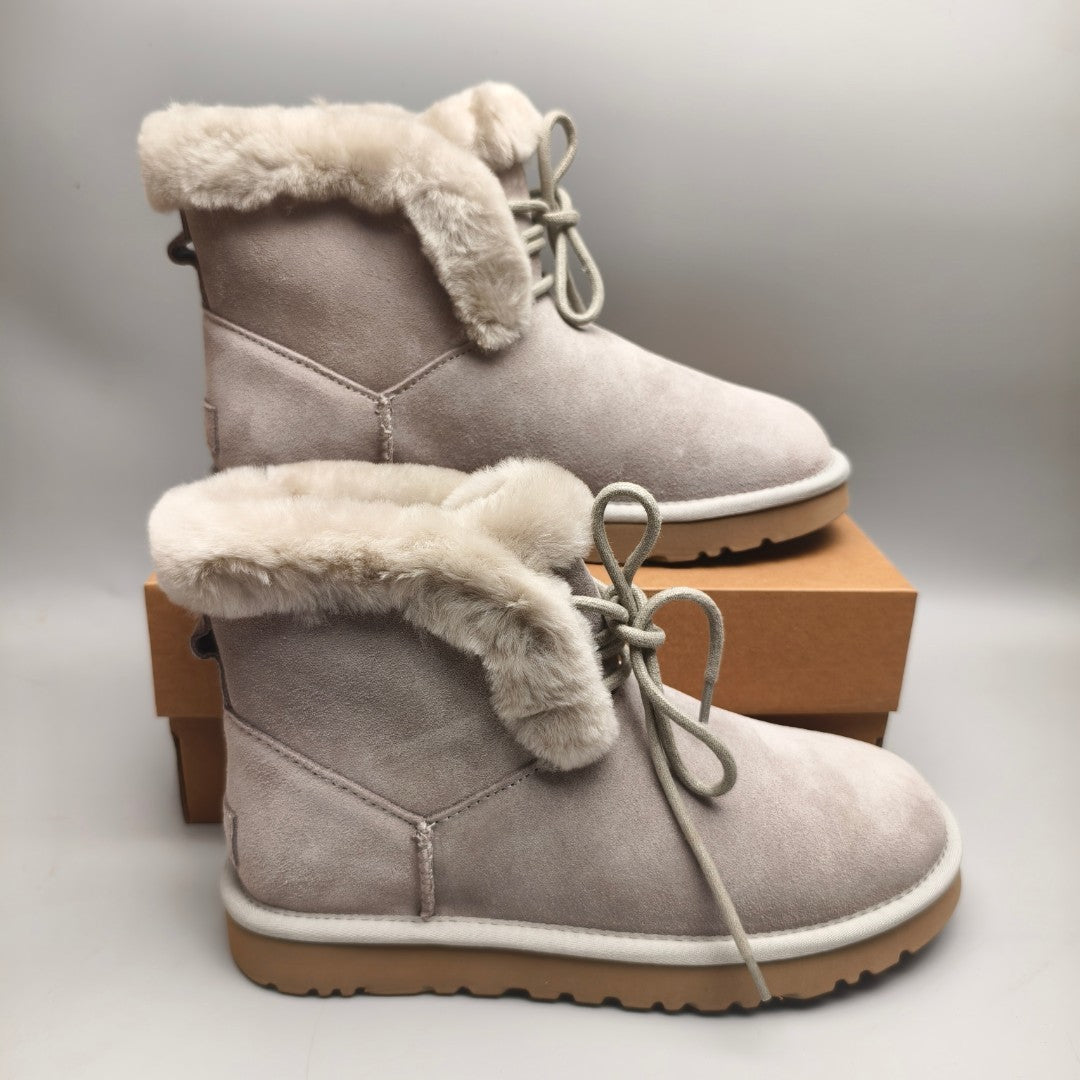 Grey Mid-Calf Casual Boots | Lace-Up Style – In Stock