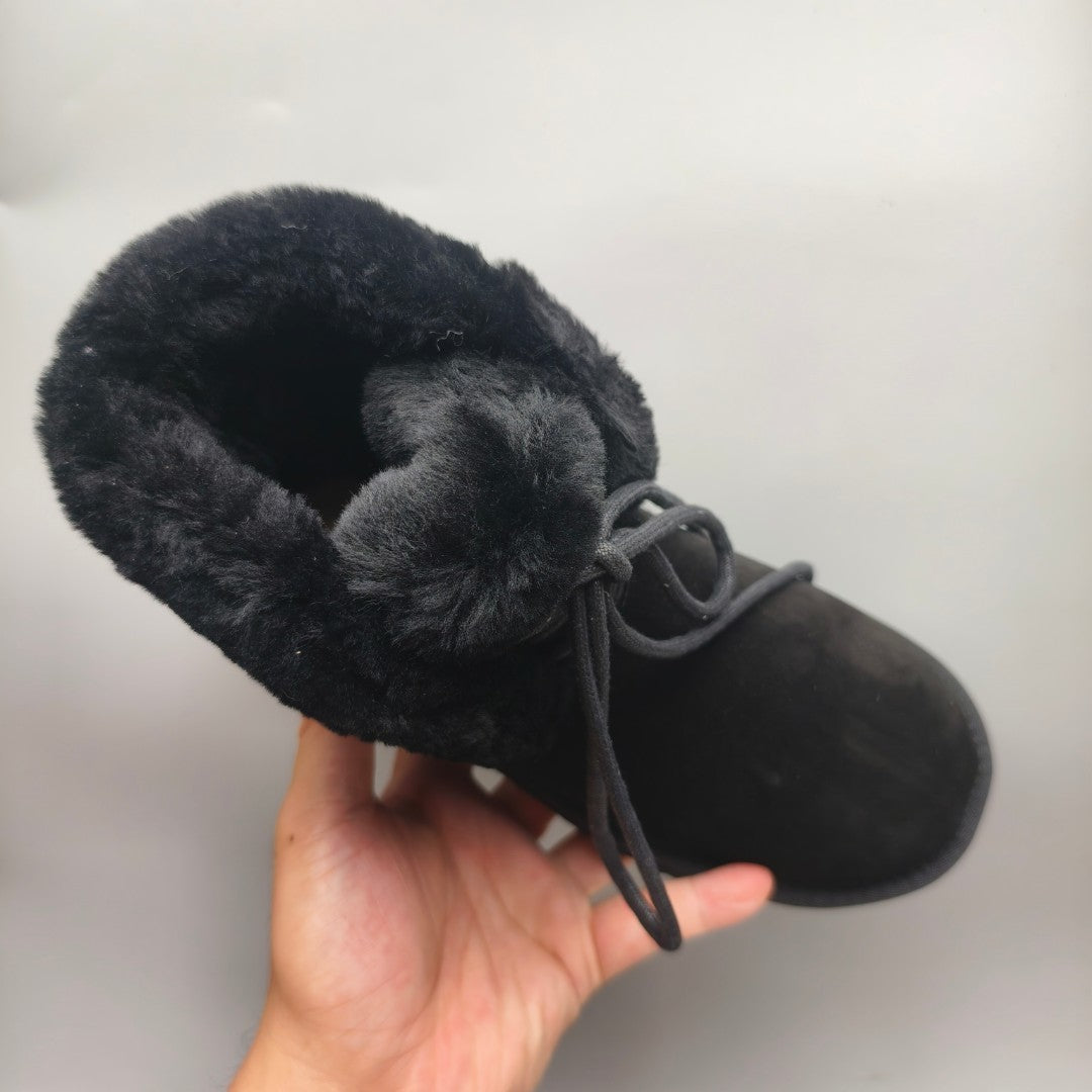 Black Mid-Calf Casual Boots | Lace-Up Style – In Stock