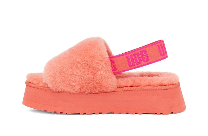 Coral Red Disco Fluffy Sandals | In Stock
