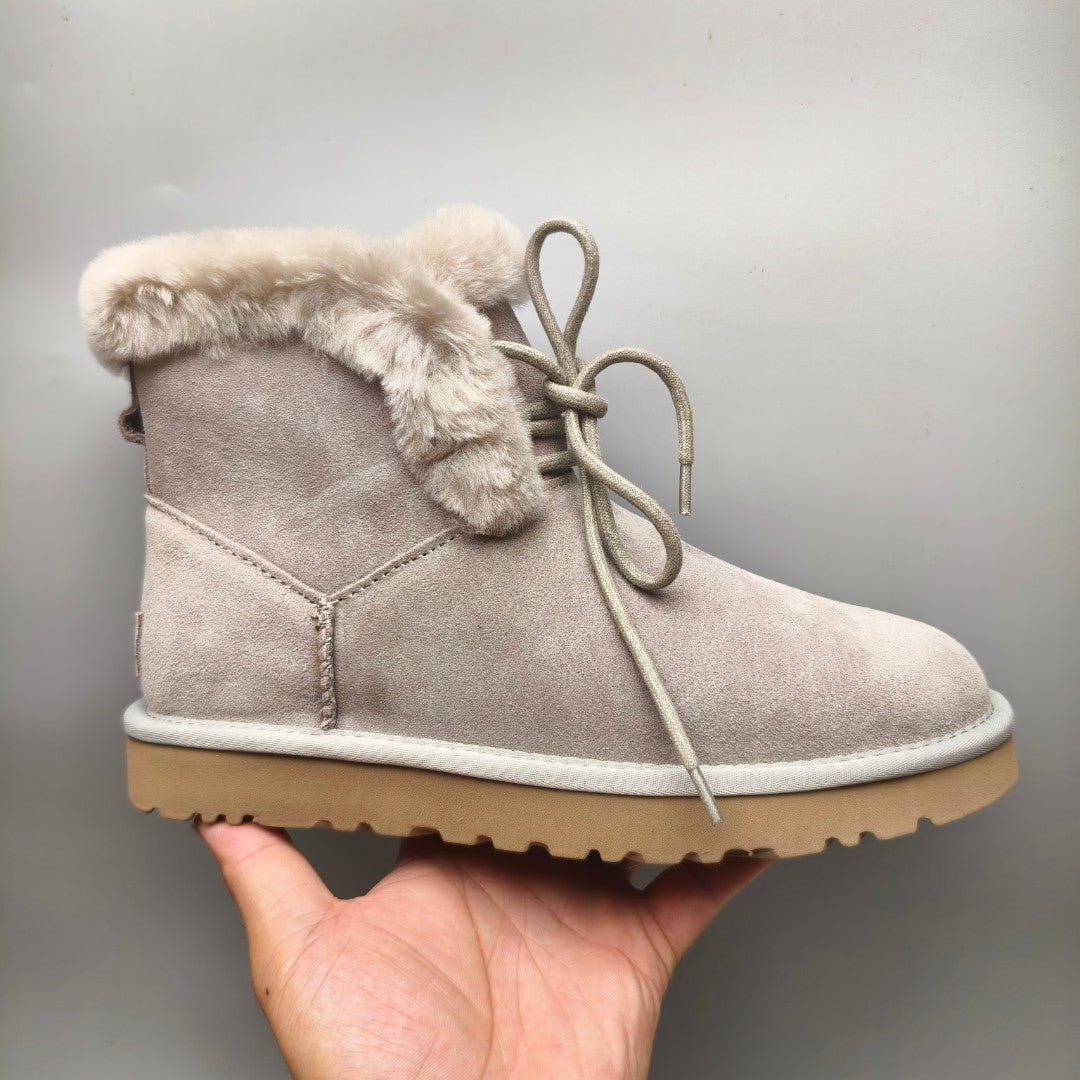 Grey Mid-Calf Casual Boots | Lace-Up Style – In Stock