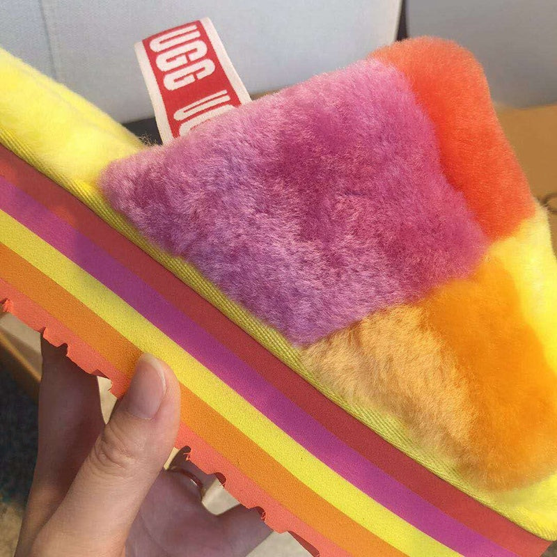 Yellow Colorblock Fluffy Platform Sandals | In Stock