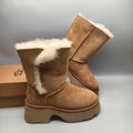 Chestnut Wedge Chunky Platform Mid-Calf Fashion Boots | Women – In Stock