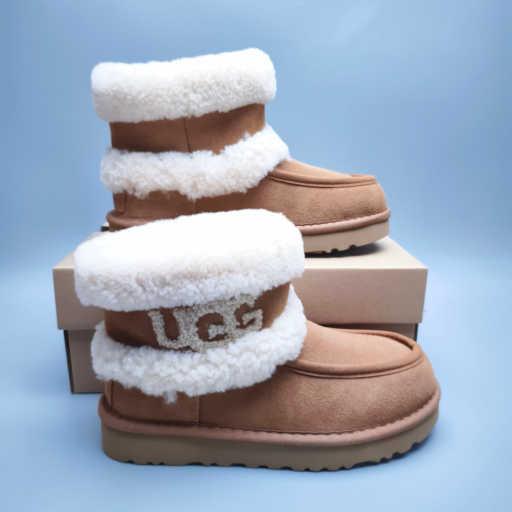 Chestnut Curly-Textured Mid-Top Boots | Oversized Logo – In Stock