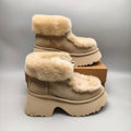 Mustard Esme Wedge Ankle Boots | Fluffy Lace-Up Style – In Stock