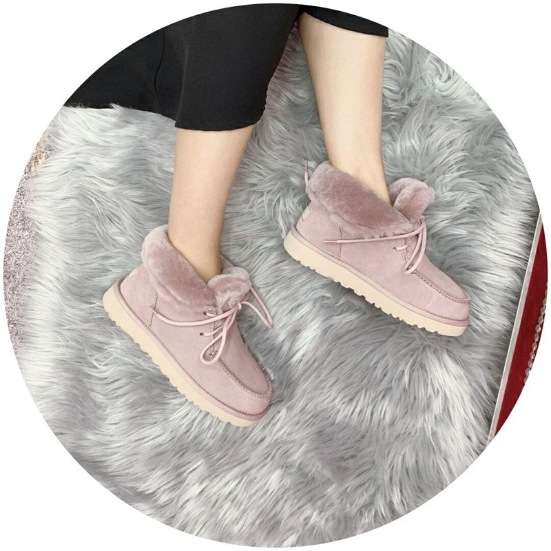 Pink Fur-Trim Lace-Up Ankle Boots | Cozy Winter Style – In Stock