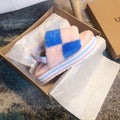 Pink Colorblock Fluffy Platform Sandals | In Stock