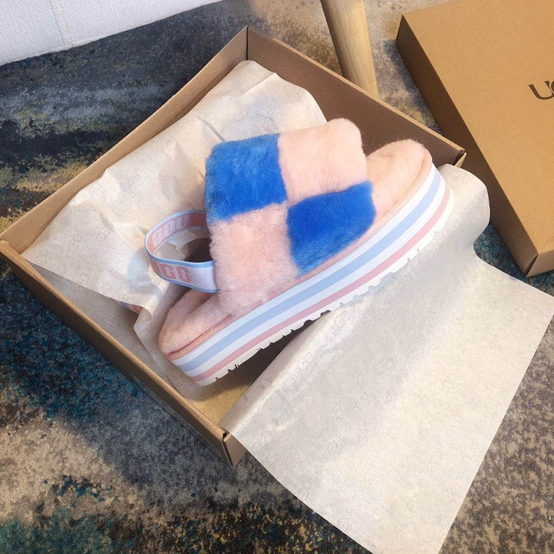 Pink Colorblock Fluffy Platform Sandals | In Stock