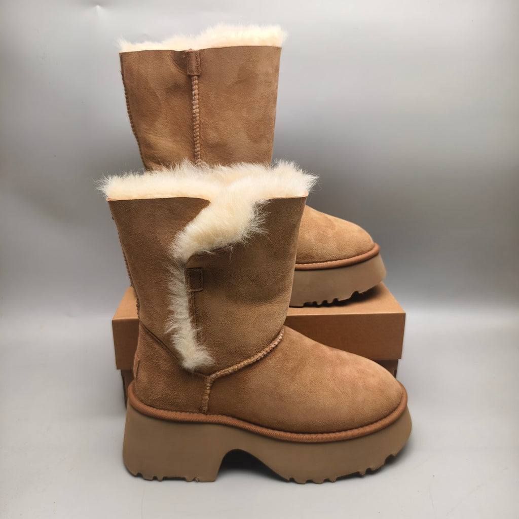 Chestnut Wedge Chunky Platform Mid-Calf Fashion Boots | Women – In Stock