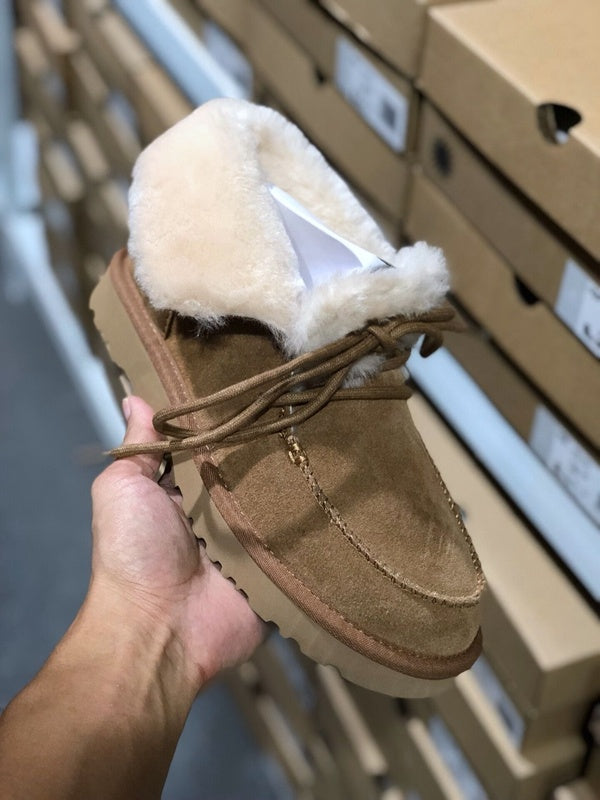 Chestnut Fur-Trim Lace-Up Ankle Boots | Cozy Winter Style – In Stock
