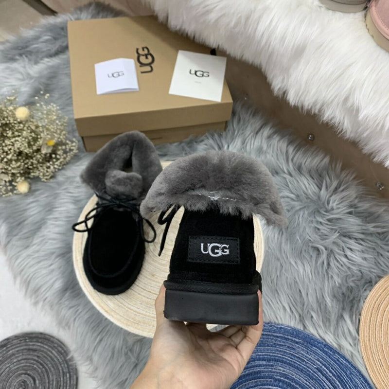 Black Fur-Trim Lace-Up Ankle Boots | Cozy Winter Style – In Stock
