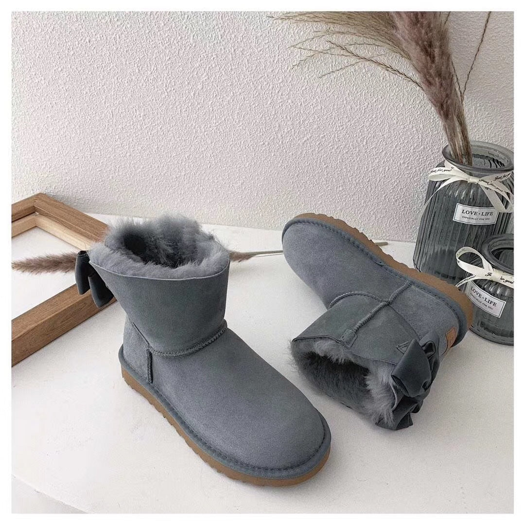 Grey Bow-Detail Ankle Boots | Chic Statement Style – In Stock