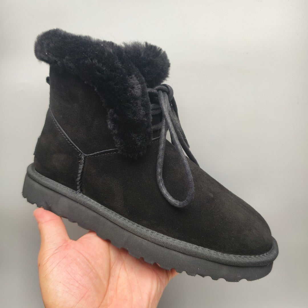 Black Mid-Calf Casual Boots | Lace-Up Style – In Stock