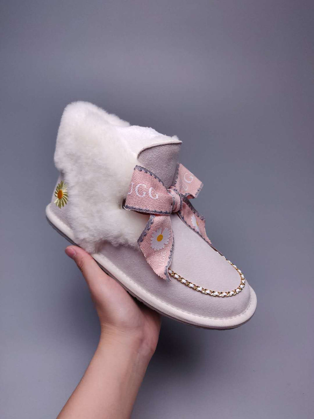 Creamy White Daisy Shoes | Chain & Ribbon Details – In Stock