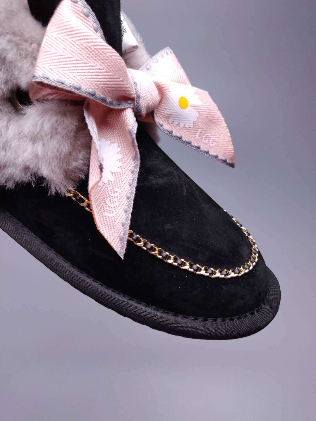 Black Daisy Shoes | Chain & Ribbon Details – In Stock