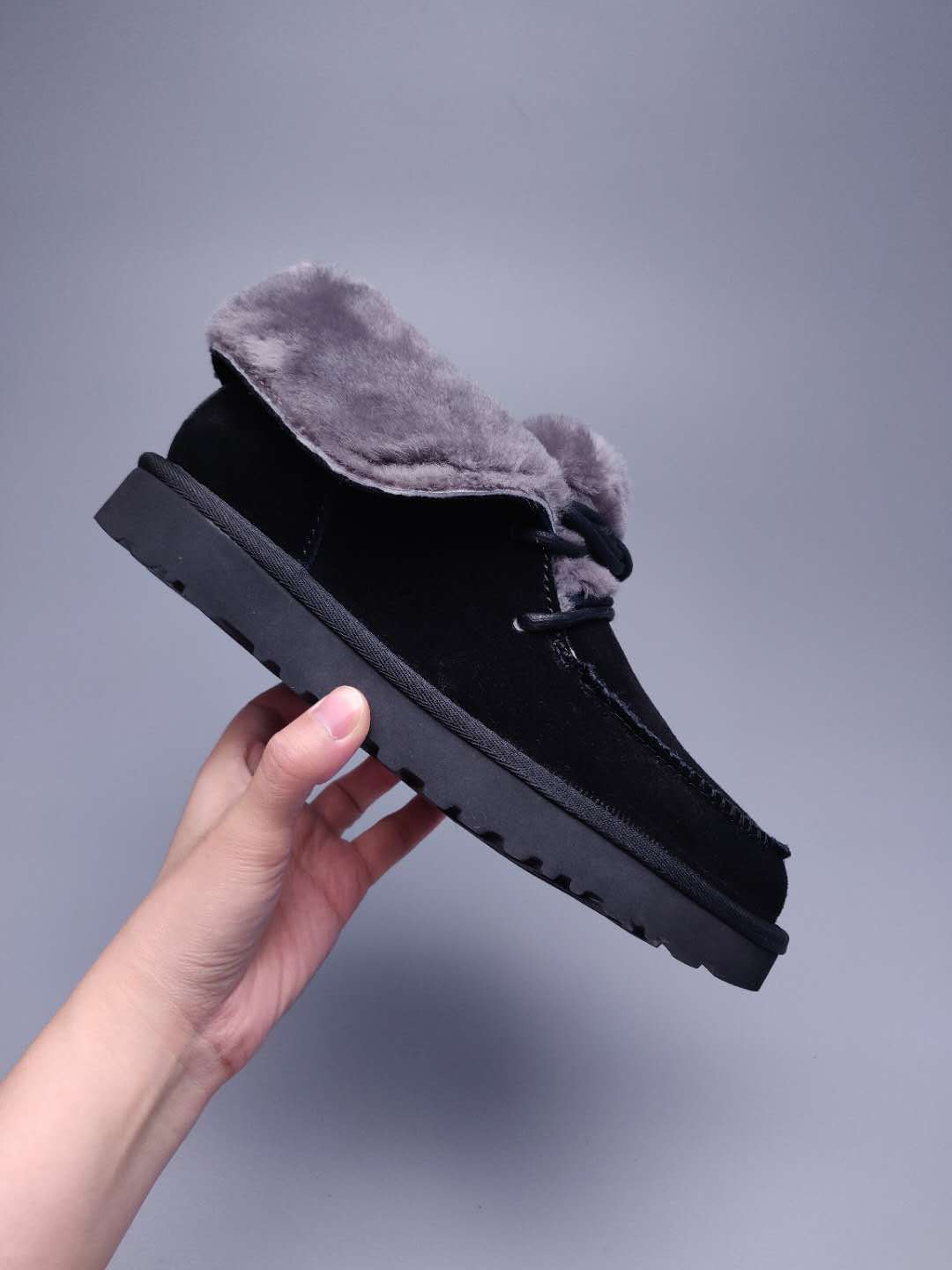 Black Fur-Trim Lace-Up Ankle Boots | Cozy Winter Style – In Stock