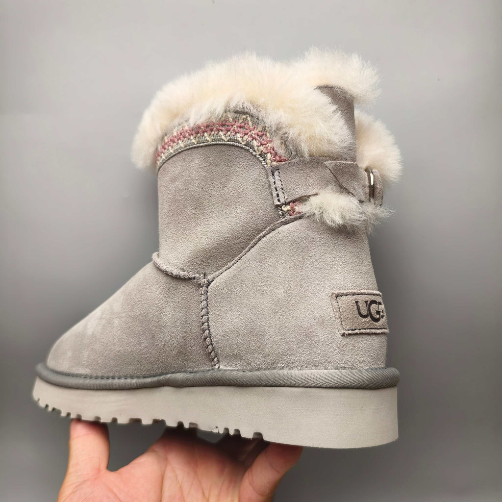 Grey Folk-Inspired Shoes | Back Buckle Strap – In Stock
