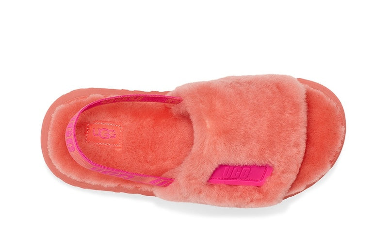 Coral Red Disco Fluffy Sandals | In Stock