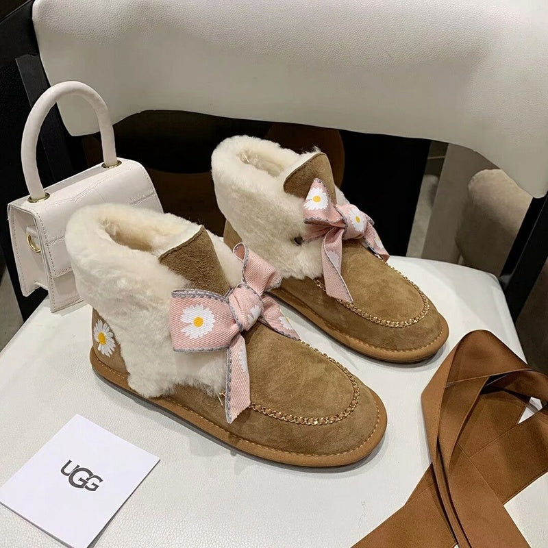 Chestnut Daisy Shoes | Chain & Ribbon Details – In Stock