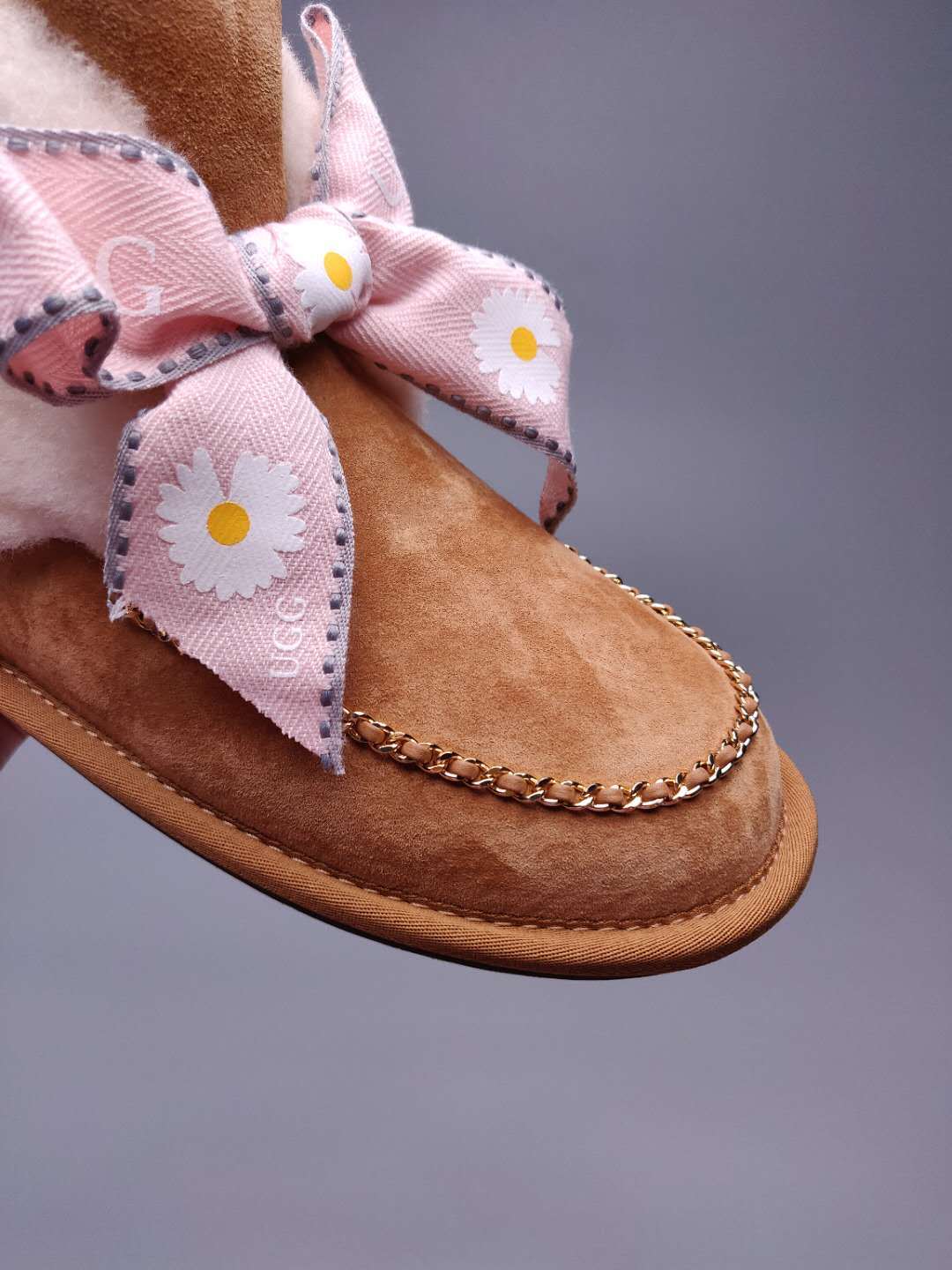Chestnut Daisy Shoes | Chain & Ribbon Details – In Stock