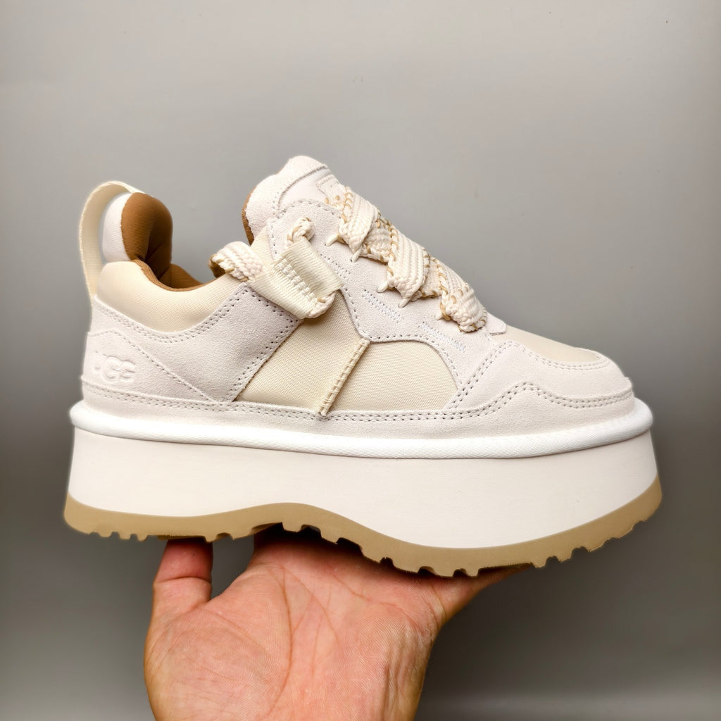 White Chunky Dad Sneakers | Lace-Up Casual Style – In Stock