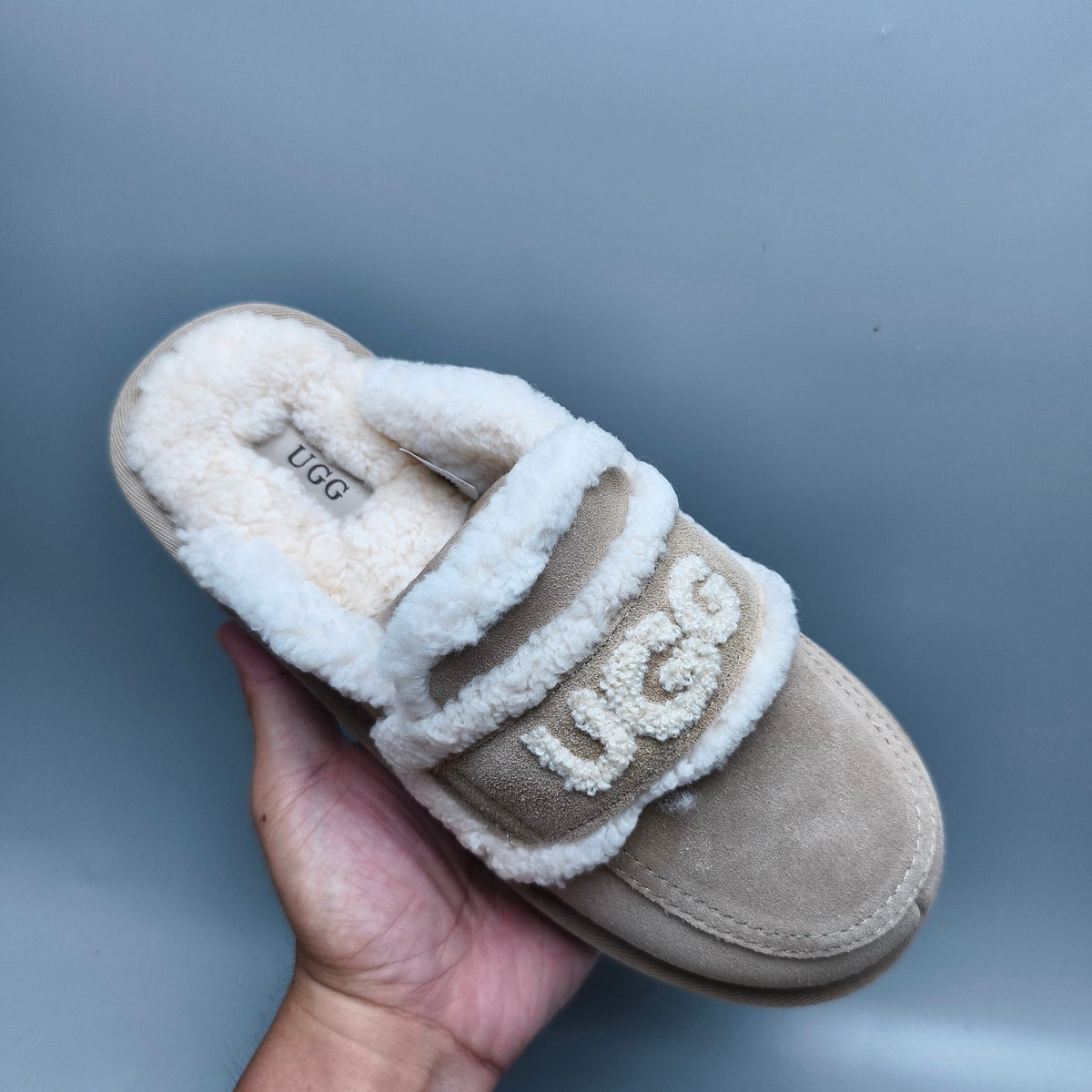 Sand Curly Fur Big Logo Casual Slippers | In Stock