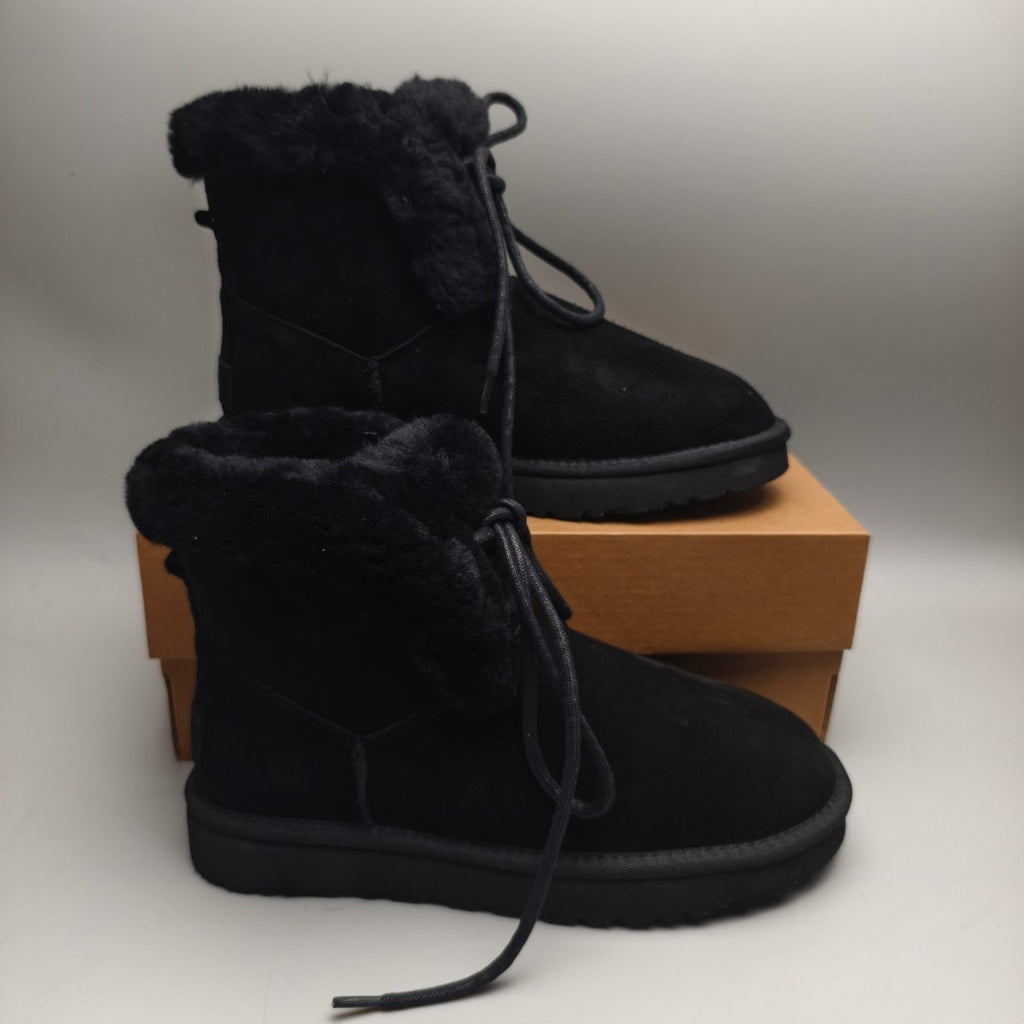 Black Mid-Calf Casual Boots | Lace-Up Style – In Stock