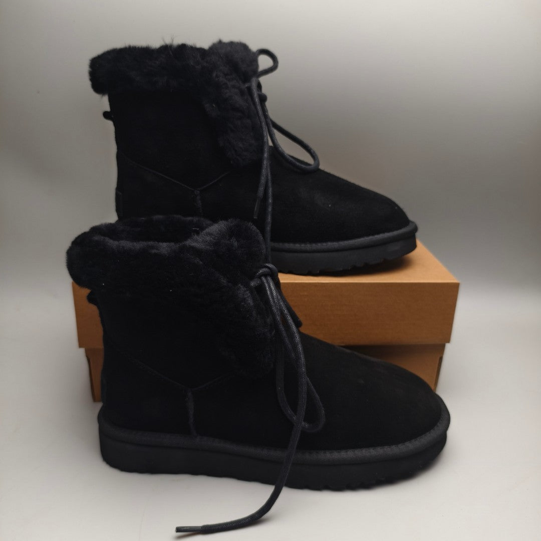 Black Mid-Calf Casual Boots | Lace-Up Style – In Stock