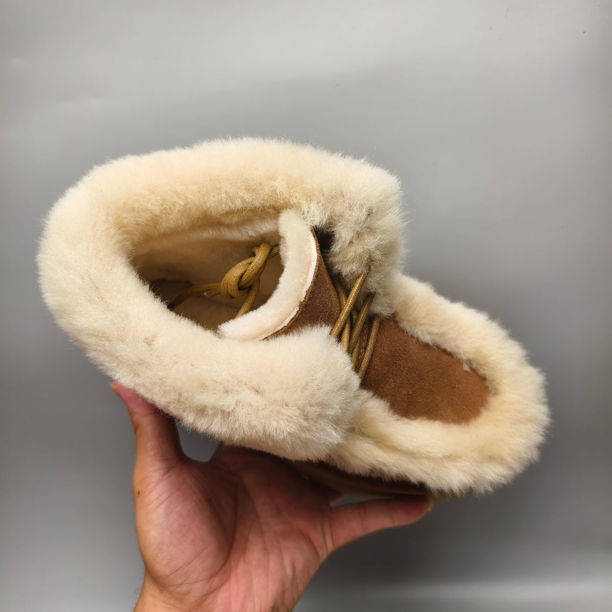 Chestnut Esme Wedge Ankle Boots | Fluffy Lace-Up Style – In Stock