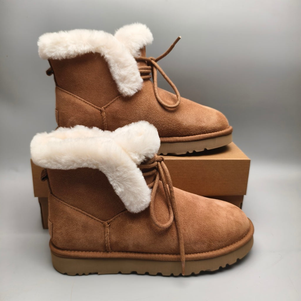 Chestnut Mid-Calf Casual Boots | Lace-Up Style – In Stock
