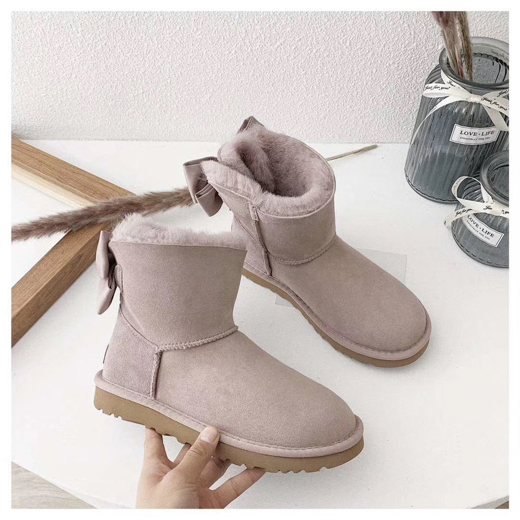 Dusty Pink Bow-Detail Ankle Boots | Chic Statement Style – In Stock