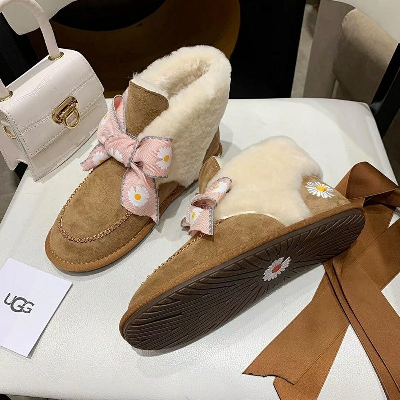 Chestnut Daisy Shoes | Chain & Ribbon Details – In Stock