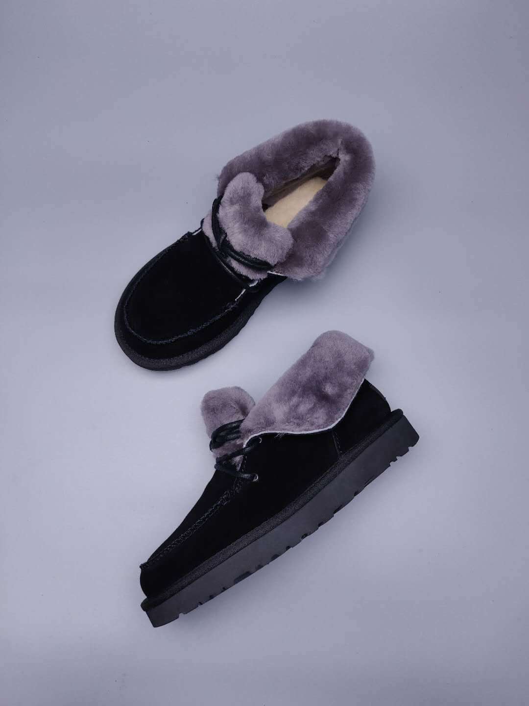 Black Fur-Trim Lace-Up Ankle Boots | Cozy Winter Style – In Stock