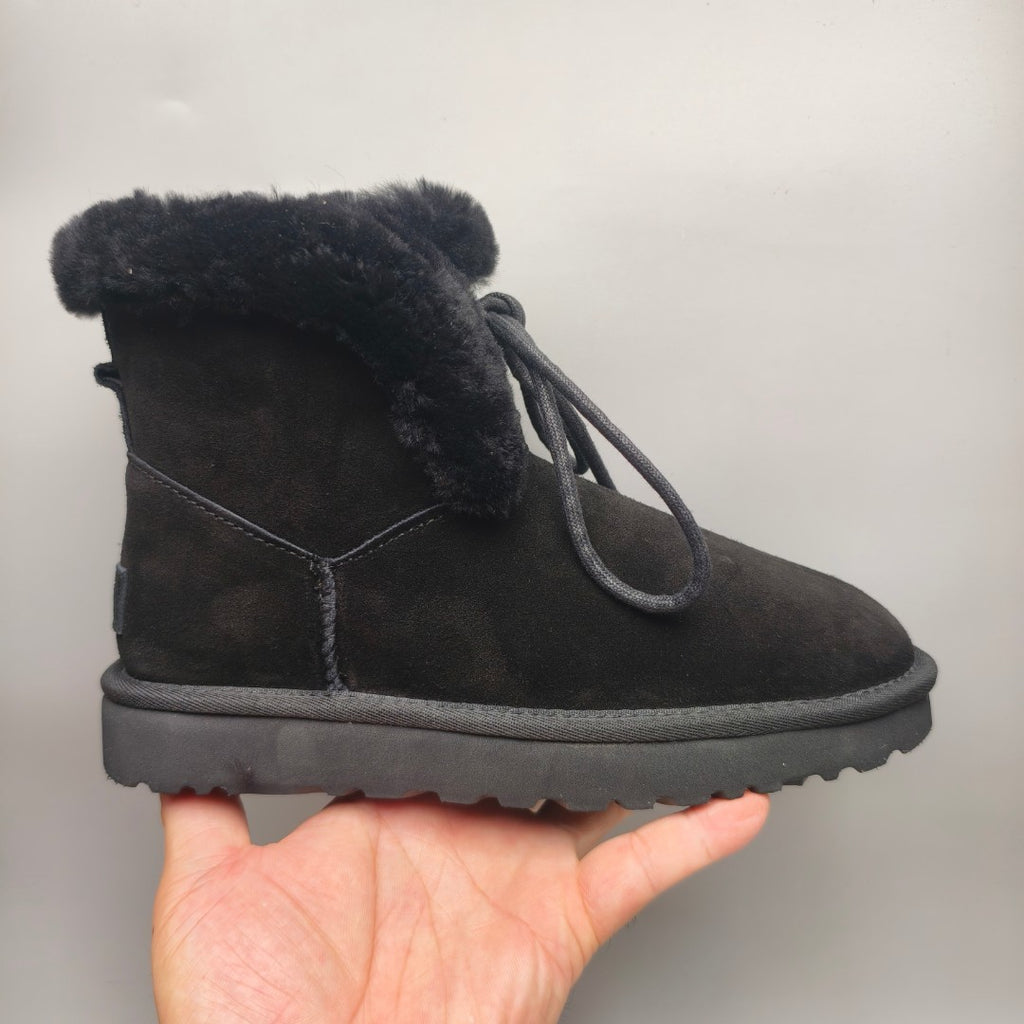 Black Mid-Calf Casual Boots | Lace-Up Style – In Stock