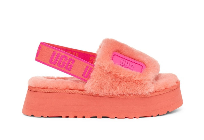 Coral Red Disco Fluffy Sandals | In Stock