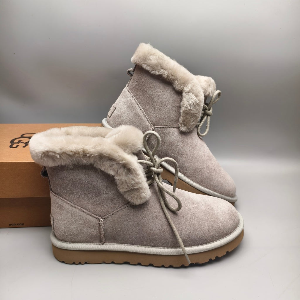 Grey Mid-Calf Casual Boots | Lace-Up Style – In Stock