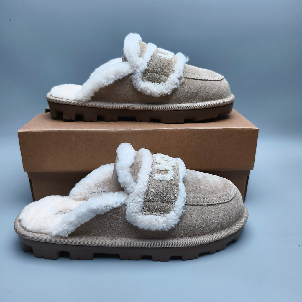 Sand Curly Fur Big Logo Casual Slippers | In Stock