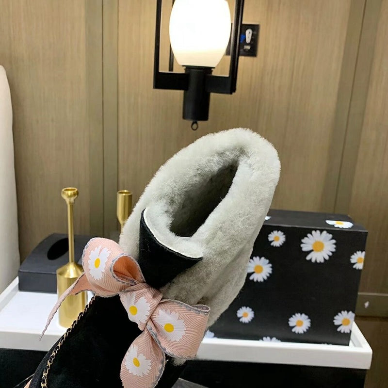 Black Daisy Shoes | Chain & Ribbon Details – In Stock