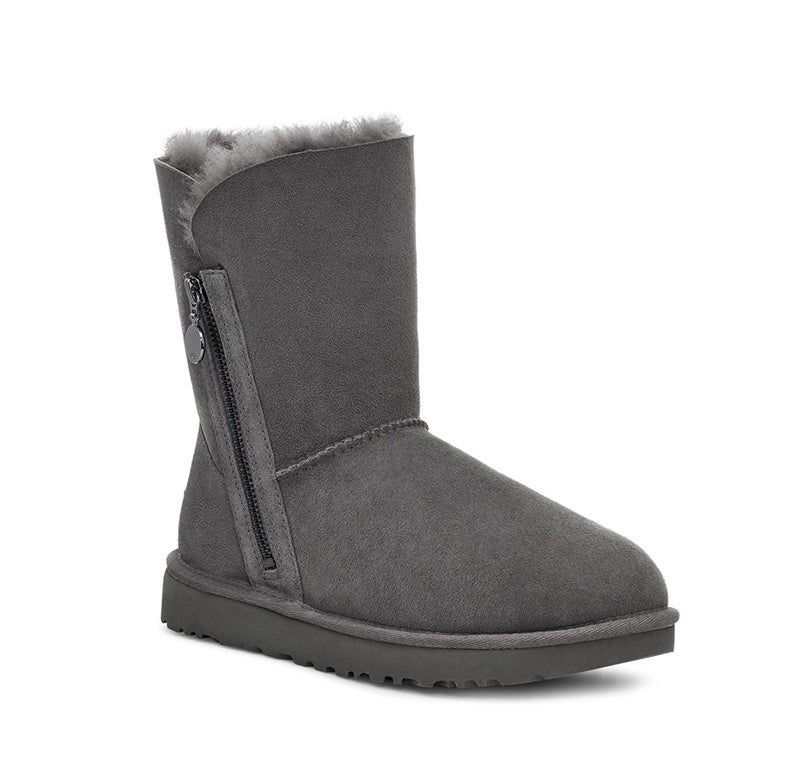Grey Side Zip Mid-Calf Boots | In Stock