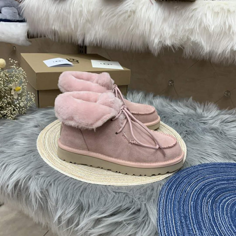 Pink Fur-Trim Lace-Up Ankle Boots | Cozy Winter Style – In Stock