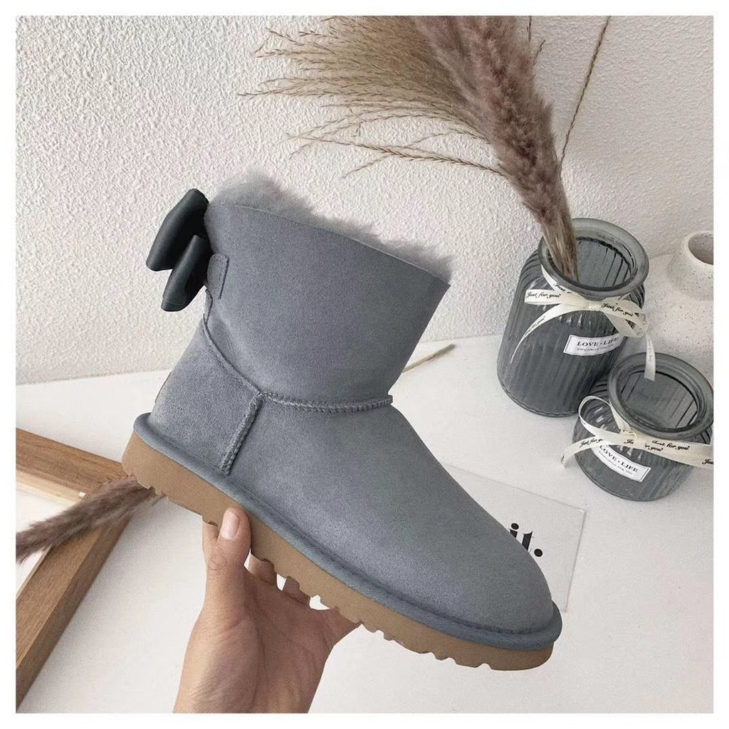 Grey Bow-Detail Ankle Boots | Chic Statement Style – In Stock