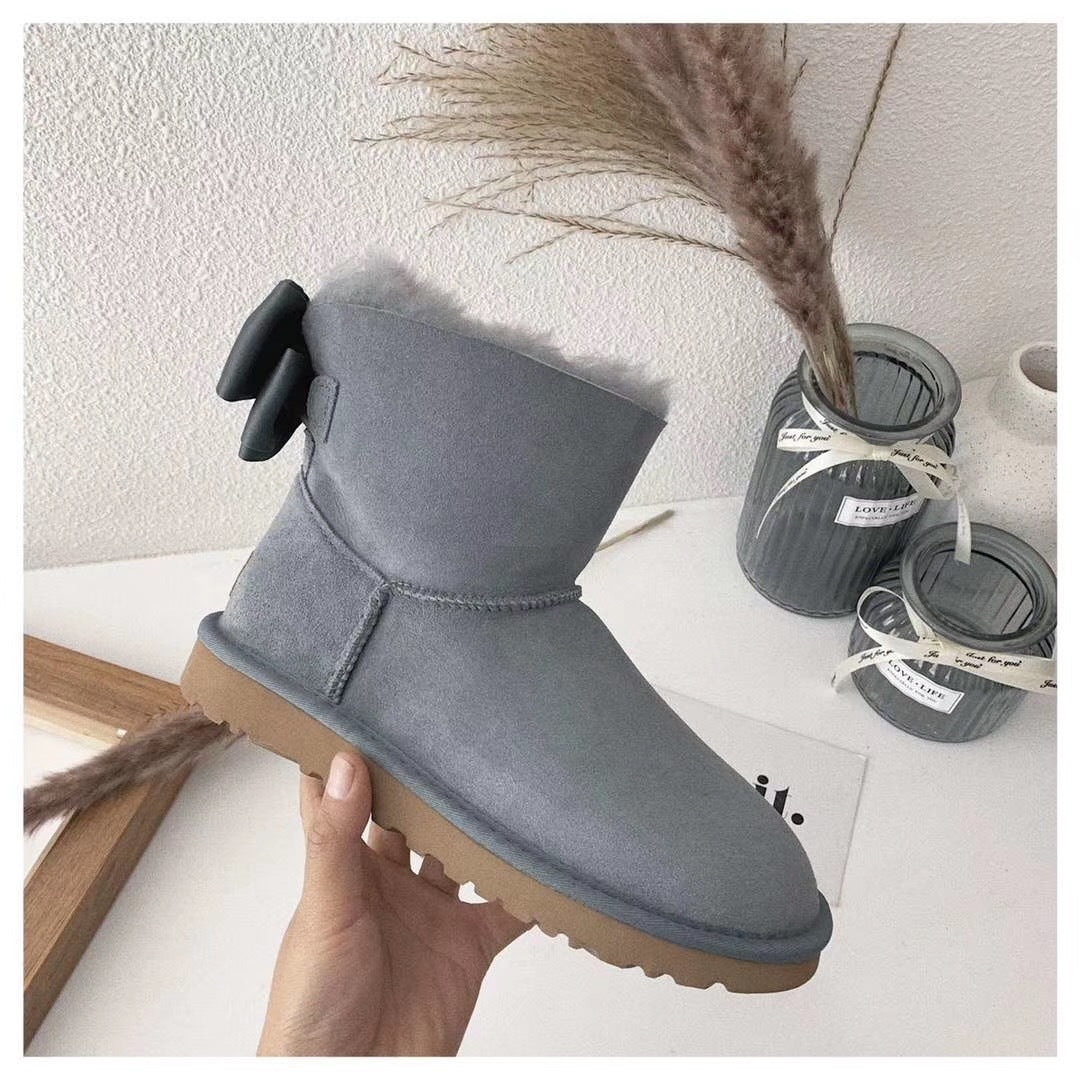 Grey Bow-Detail Ankle Boots | Chic Statement Style – In Stock