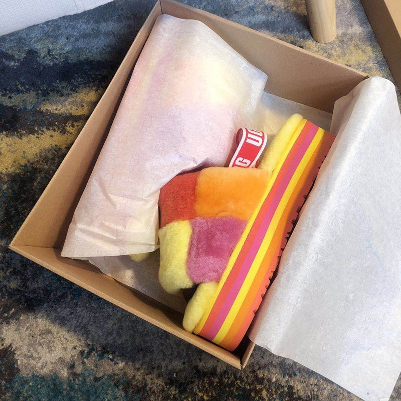 Yellow Colorblock Fluffy Platform Sandals | In Stock