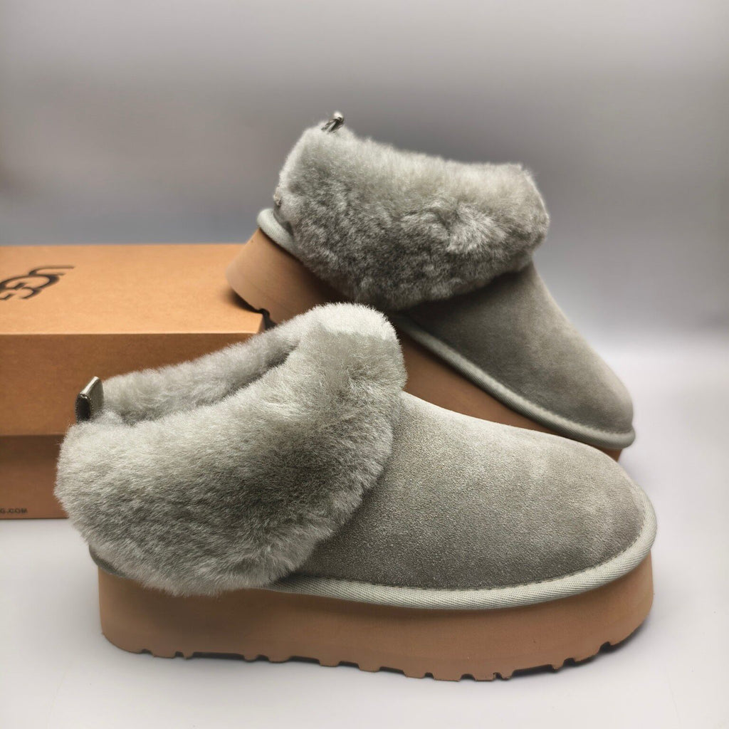 Green Chunky Sole Suede Slip-On Lazy Shoes | In Stock